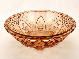 Kig Glass 10&quot; Serving Bowl, Transparent Chestnut, Vintage, Fleur-De-Lis &amp; Roses - £39.12 GBP