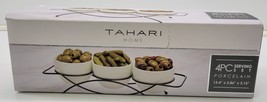 *D) Tahari Home Serving Set 3 Porcelain Bowls with Metal Rack - $221.25 MXN