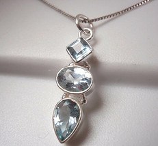 Faceted Blue Topaz Triple-Gem 925 Sterling Silver Necklace Corona Sun Jewelry - £19.51 GBP