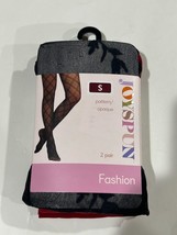 Joyspun Women&#39;s Red Opaque &amp; Black Flowered Opaque 2 Pack Tights Size Small - £3.90 GBP