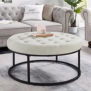 Middle Century Upholstered Tufted Coffee Table With Linen Padded Seat, L... - $426.99