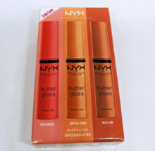 NYX Butter Gloss Kit 3 Creamy Lip Gloss, Creme Brulee Fortune Cookie Mad... - $5.69