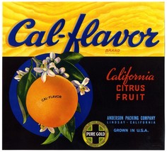 CAL-FLAVOR~ORIGINAL 1940s Lindsay California Authentic Orange Fruit Crate Label! - £9.80 GBP