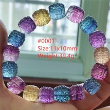 Natural Colorful Fluorite Quartz Clear Carved Beads Bracelet Jewelry Women 11x10 - £74.35 GBP