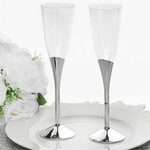 6 Plastic Silver 5 Oz Champagne Flutes Glasses Favor Holders Disposable Party - £9.25 GBP
