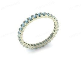 Blue Aquamarine Gemstone Full Eternity 925 Silver Handmade Women Modern Ring - $59.00