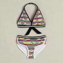 Girls Swimsuit Joe Boxer Black Striped 2 Pc Bikini Bathing Suit-size 4/5 - $10.89