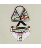 Girls Swimsuit Joe Boxer Black Striped 2 Pc Bikini Bathing Suit-size 4/5 - £8.56 GBP