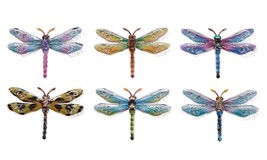 Set of 6 Dragonfly Wall Plaques Multicolor 7" Long All Metal with Wing Cut Outs - $39.59
