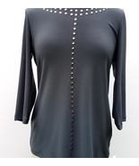 Trendy Solid Charcoal 3/4 Sleeve Stud Embellished Top by Picadilly - £33.73 GBP