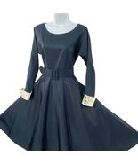 Vtg Andrea Jovine 90's 50's BLUE Poly Taffeta 6 Cocktail SWING SKIRT Mid... - $33.65