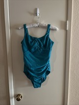 Lands&#39; End Bathing Suit Swim One Piece Teal Cross Bodice Size 12 Underwi... - $24.70