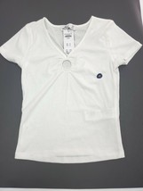 Hollister Womens White Ribbed Short Sleeve Top Pullover Keyhole Size XS - £11.76 GBP