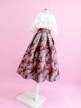 Pink Flower Midi Pleated Skirt Women Custom Plus Size A-line Midi Skirt image 3