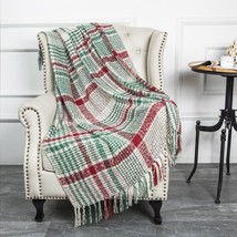 G Lake Green Red Plaid Acrylic Soft Reversible Dyed Fringed, Christmas Color. - $32.95