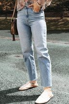 Light Blue Acid Wash Raw Edge Straight Jeans - $35.38