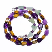 Natural Amethyst Tiger Eye Aventurine Gemstone Smooth Beads Necklace 17&quot; UB-4404 - £7.72 GBP