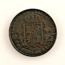 1858 Spain 25 Centimo (VF+) very Fine Plus Condition - $43.66