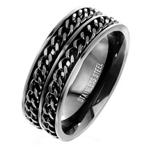 Blackout Double Chain Spinner Ring Stainless Steel Anti Anxiety Fidget Band - £13.33 GBP