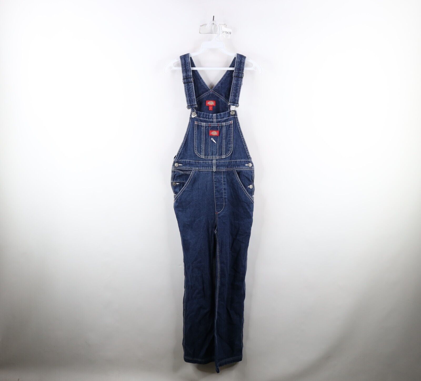 Primary image for Vintage Dickies Womens XS Distressed Spell Out Denim Jean Overalls Bibs Blue