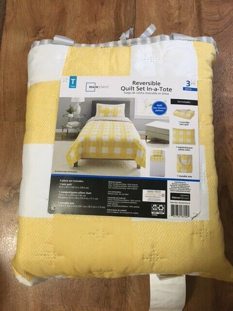 Mainstays Reversible 3 Piece Quilt Set in a Tote--Twin - $27.99