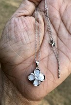 925 Sterling Silver + CZ + Mother of Pearl Necklace, Flower Design 18&quot; Chain - £16.95 GBP