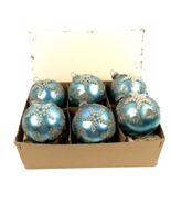 Vintage Glass Christmas Ornaments Large 3&quot; Ball Mica Blue Silver Pearl S... - £56.36 GBP