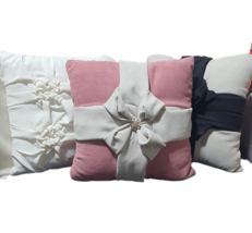 Smocked Pillow, Dusty Pink Grey Velvet, Decorative Button, 16x16&#39;&#39; - £39.16 GBP