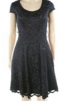 Belle Badgley Mischka Black Silver Lace Knee Length A-Line Dress Womens ... - £24.46 GBP