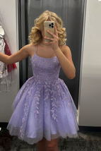 Sparkly Lavender Short Homecoming Dress Sleeveless Lace Applique Party D... - £113.76 GBP