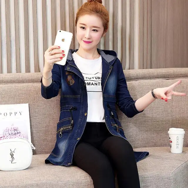 Large size spring and autumn denim jacket &#39;s Korean style fashion mid-length loo - £273.73 GBP