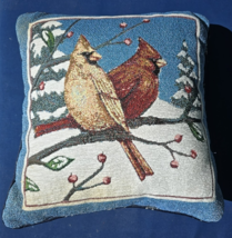 Vtg Cardinal Needlepoint Accent Throw Pillow Winter Forest Red Birds Mal... - $512.97 MXN