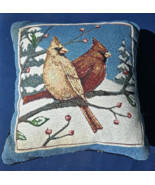 Vtg Cardinal Needlepoint Accent Throw Pillow Winter Forest Red Birds Mal... - $512.97 MXN