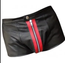 Zipper Black Gym Shorts Genuine Short Boxer Lambskin Leather Sports Men&#39;s Pants - £78.81 GBP+