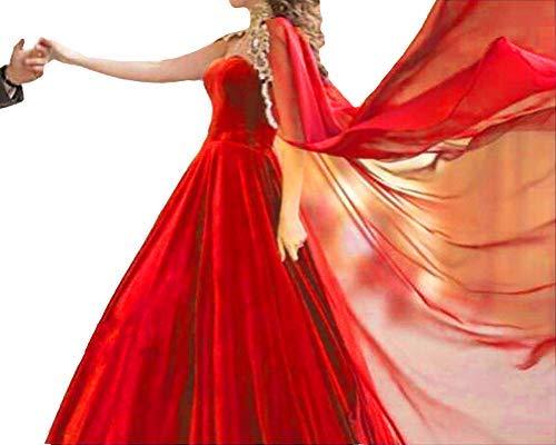 Long Velvet Formal Prom Dress Evening Gown with Gold Lace Chiffon Cape Red US 2