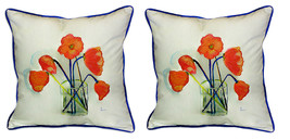 Pair of Betsy Drake Poppies in Vase Large Pillows 18 Inch x 18 Inch - £71.21 GBP