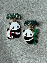 Vintage Lot of Lightweight Goldtone Enamel Bamboo Leaves w Panda Bear Dangle Lap - £9.04 GBP