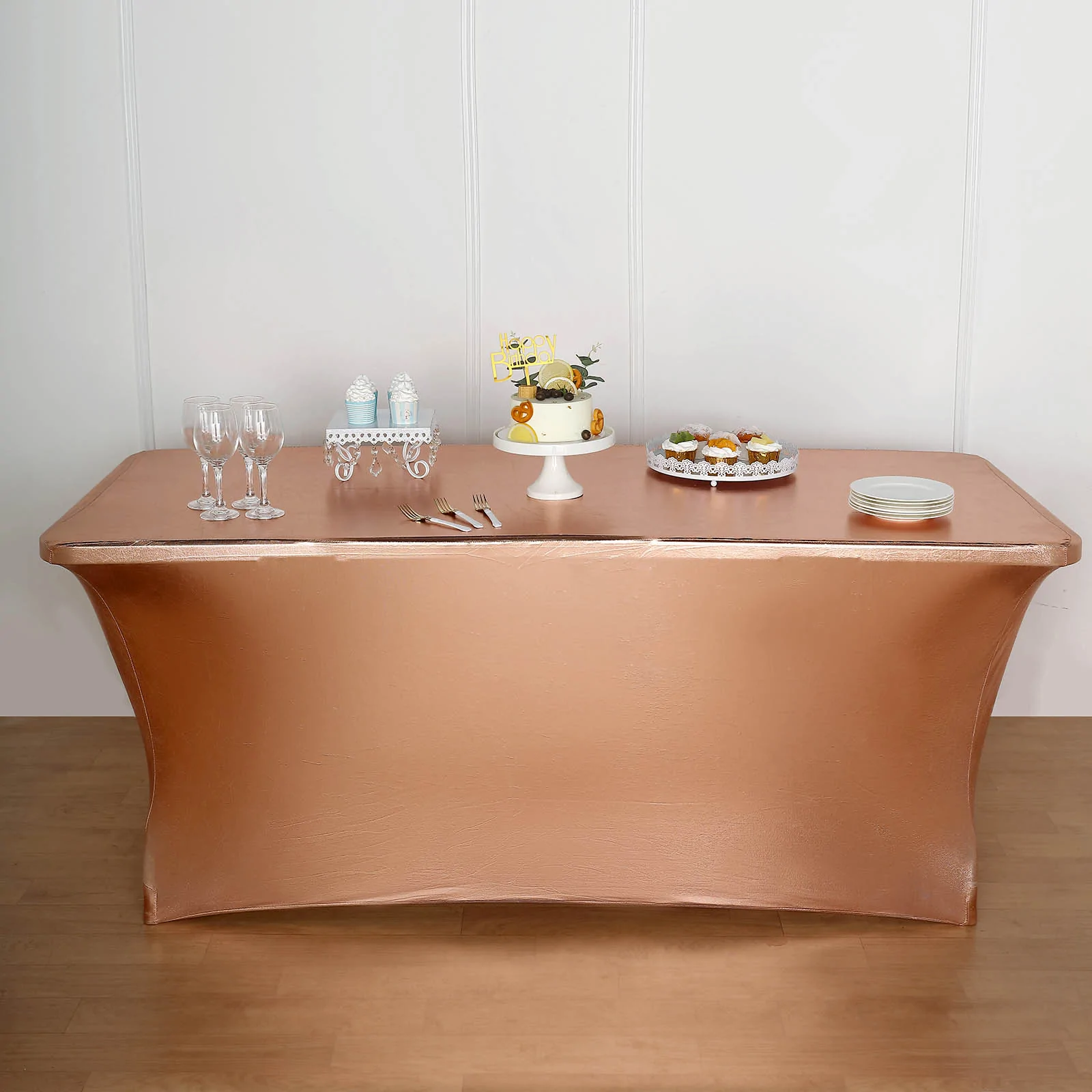 Blush - 6FT Rectangular Stretch Spandex Table Cover Metallic Color - £40.68 GBP