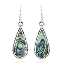 Classic Teardrop Shaped Abalone Shell Inlaid Sterling Silver Dangle Earrings - £15.45 GBP