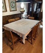 Vintage Hand-crocheted Tablecloth Appropriately 52”x64” Beige EUC - £57.72 GBP