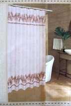 Caribbean Joe TROPIC Palm Fabric Shower Curtain With Beige Brown Leaf Border NEW - £21.55 GBP