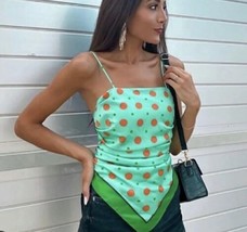 Zara Women’s Green Polka Dot Spaghetti Top Asymmetrical Front Blouse Cam... - £35.95 GBP