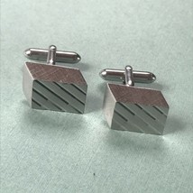 Vintage Swank Marked Pair of Etched Silvertone Trapezoid Cuff Links -  s... - £10.45 GBP