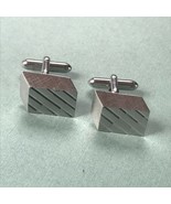 Vintage Swank Marked Pair of Etched Silvertone Trapezoid Cuff Links -  s... - £10.25 GBP