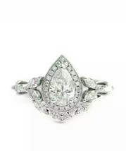 2.50ct Poire Coupe Imitation Diamant Mariage Halo Bague Parure En 14k or Blanc - £147.44 GBP