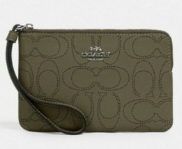 Coach 2961 Perforated Signature CornerZip Wristlet Cargo Green Leather $88 FS - £39.80 GBP