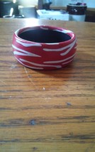 Funky Red &amp; White Cuff Bracelet Leather Like Feel Texture - £9.58 GBP