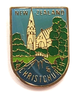 Christchurch New Zealand Cathedral River Scenic Shield Enamel Pin VTG So... - $12.99