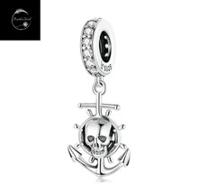 Genuine Sterling Silver 925 Pirate Anchor Skull Ship Boat Sea Dangle Charm - $22.01