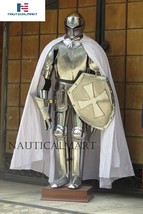 Knight Full Suit of Armor Custom LARP Halloween Costume Cloak, Shield, Chainmail - £711.06 GBP